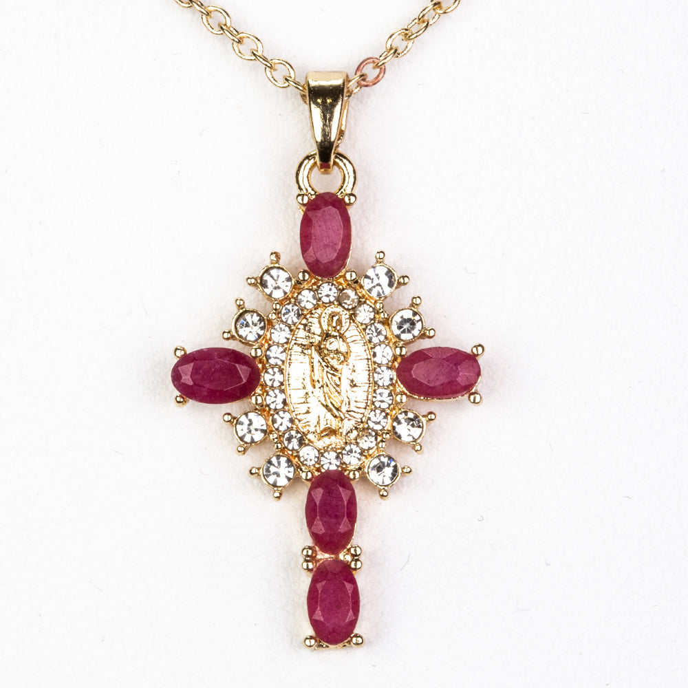 Cruz Collar de Aleación Bañado en Oro con Rubí y Cristal Emporia® Blanco ( Collar +Colgante ) 1 