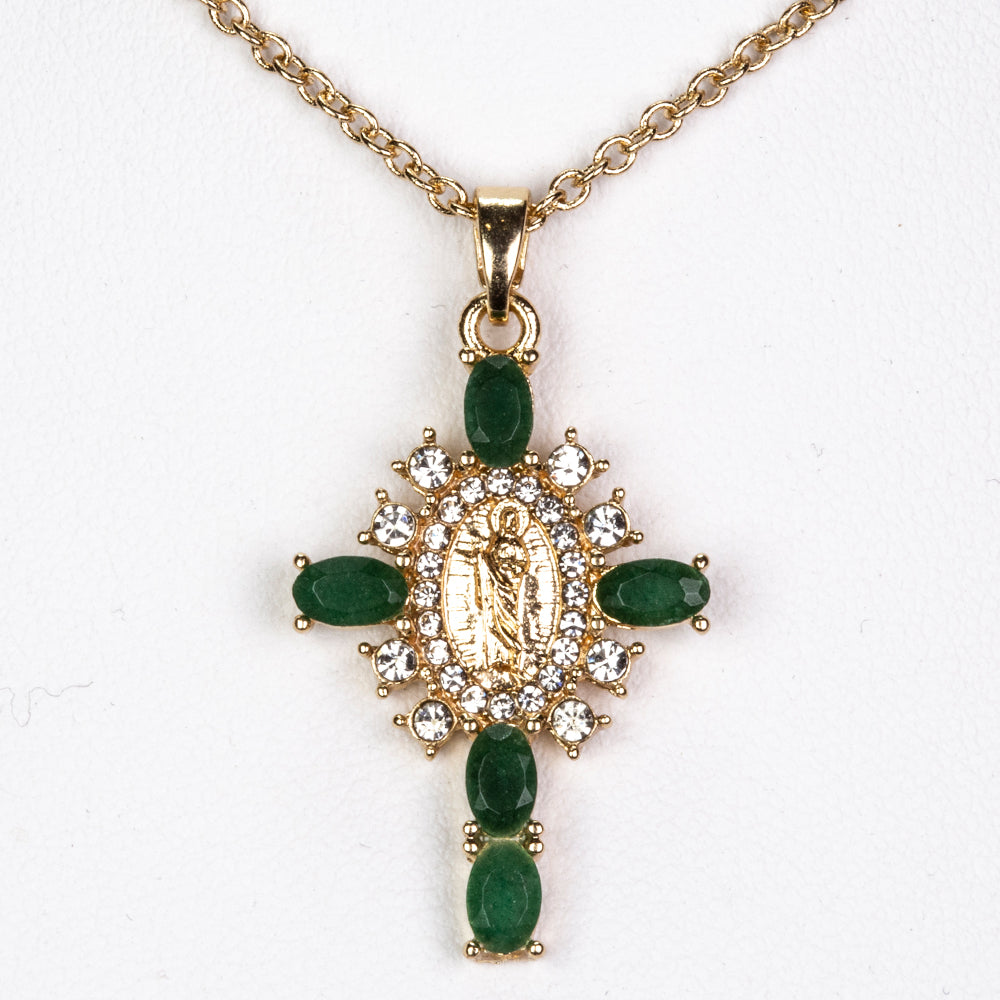 Cruz Collar de Aleación Bañado en Oro con Esmeralda y Cristal Emporia® Blanco ( Collar +Colgante )