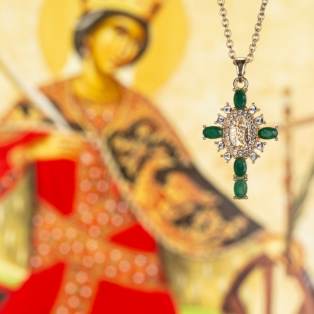 Cruz Collar de Aleación Bañado en Oro con Esmeralda y Cristal Emporia® Blanco ( Collar +Colgante ) 2 