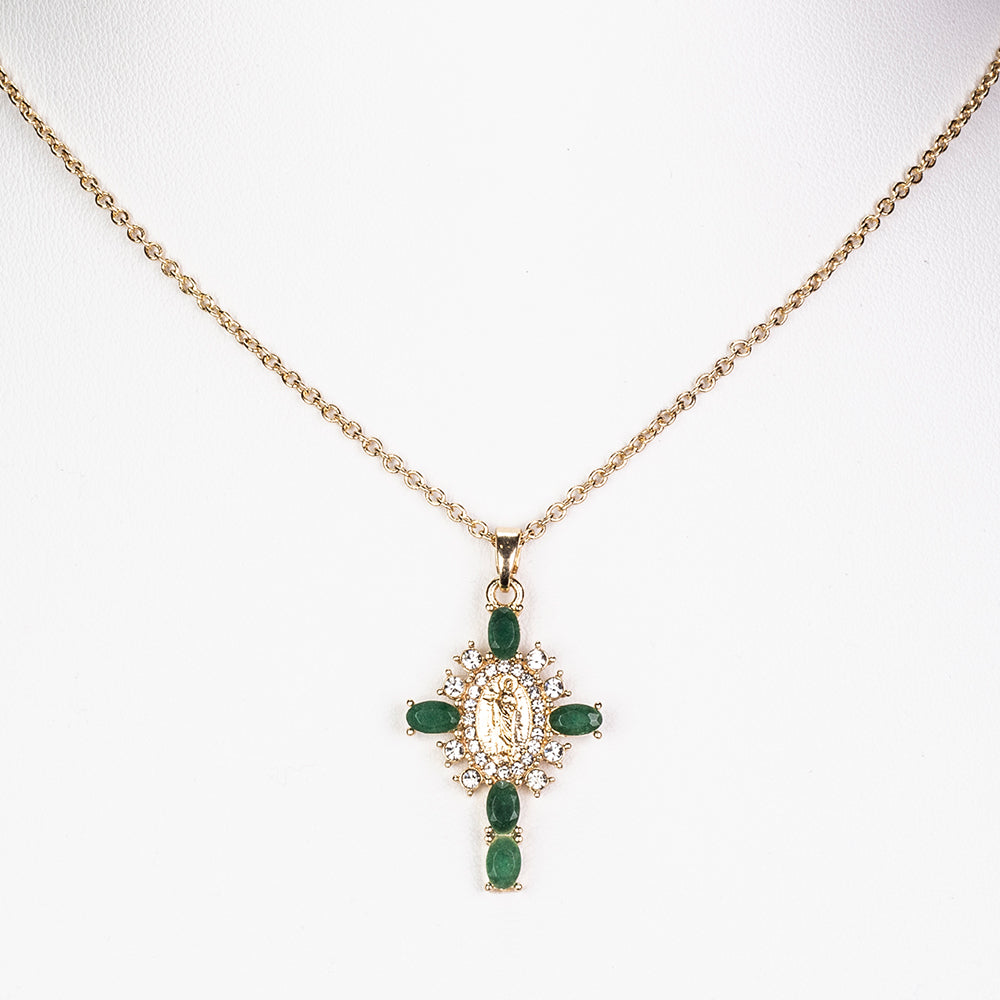 Cruz Collar de Aleación Bañado en Oro con Esmeralda y Cristal Emporia® Blanco ( Collar +Colgante )