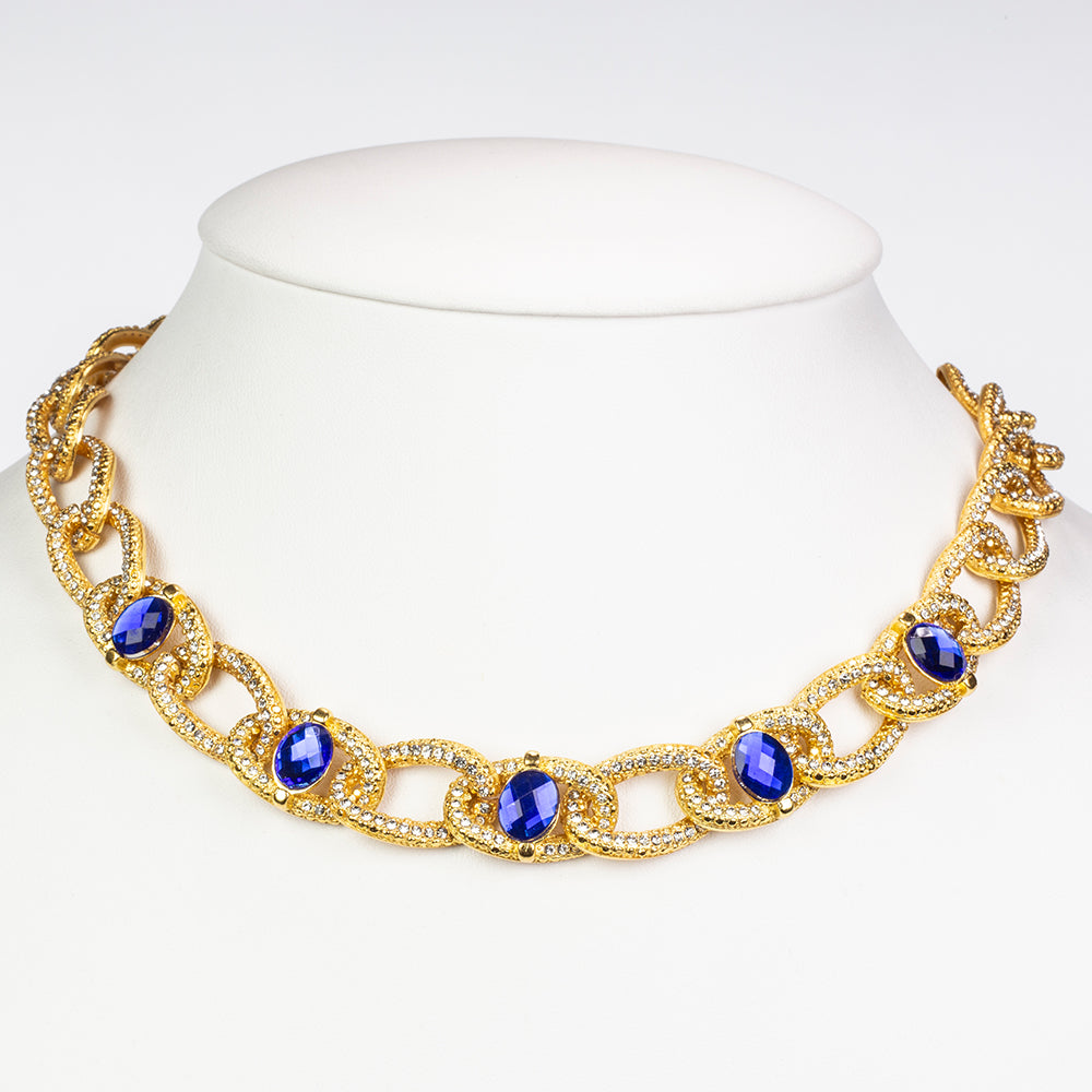 Collar de Aleación Bañado en Oro con Cristal Emporia® Azul y Cristal Emporia® Blanco 1 