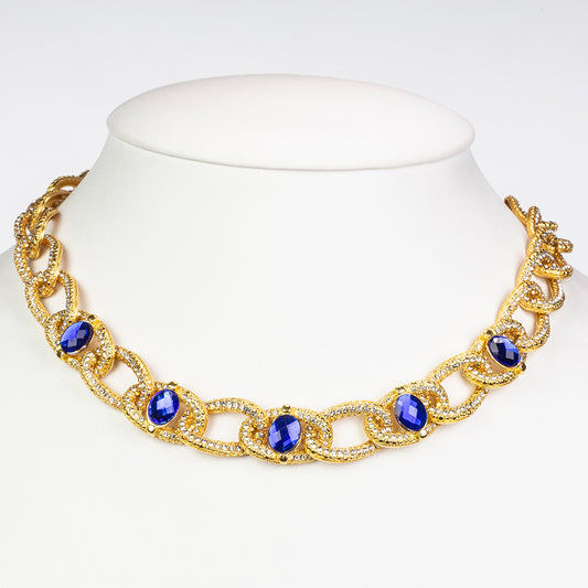 Collar de Aleación Bañado en Oro con Cristal Emporia® Azul y Cristal Emporia® Blanco