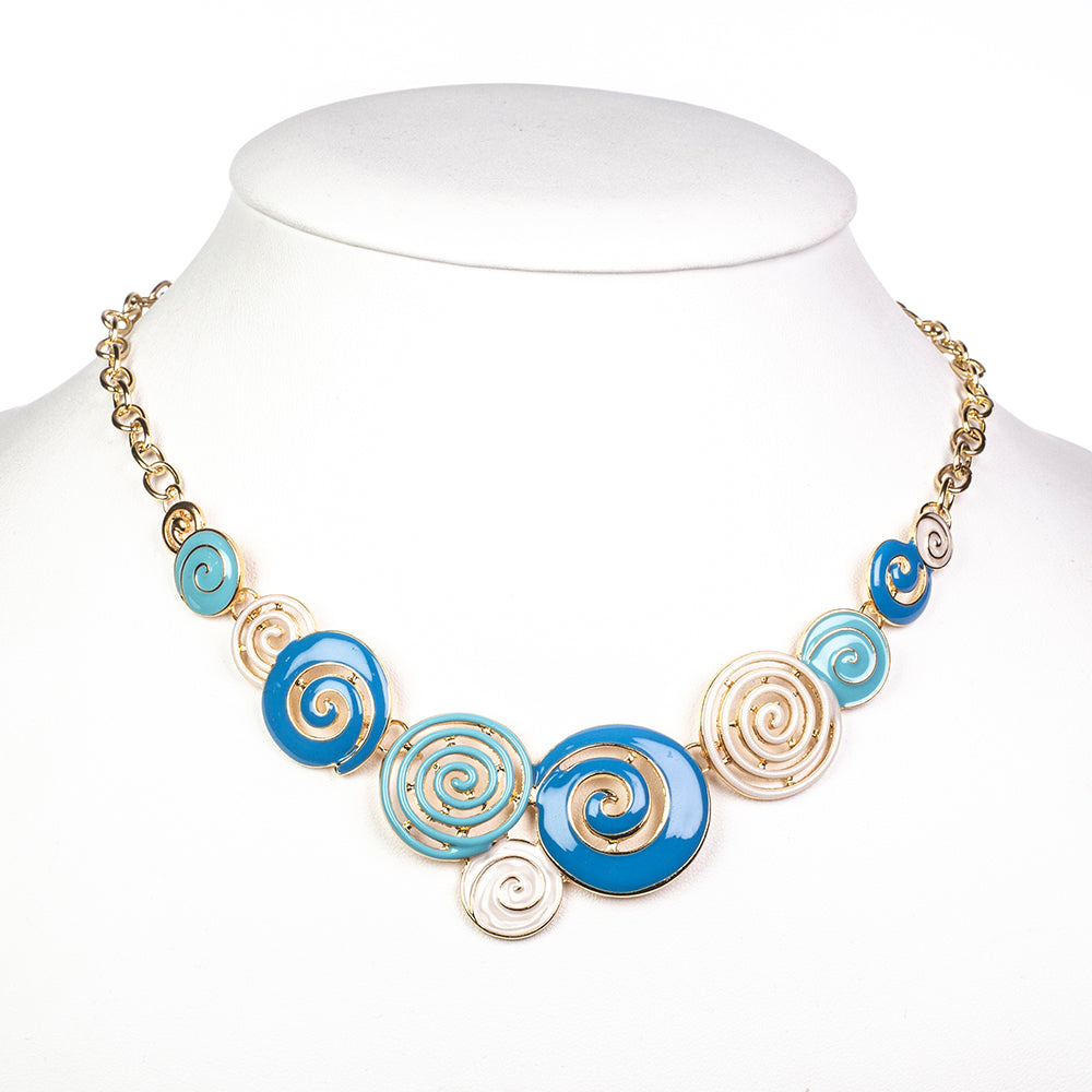 Conjunto de Aleación Bañado en Oro con Esmalte ( Collar +Pendientes )