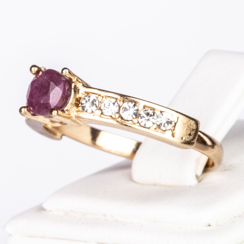 Conjunto de Aleación Bañado en Oro con Rubí y Cristal Emporia® Blanco ( Collar +Pendientes +Anillo +Colgante ) 2 