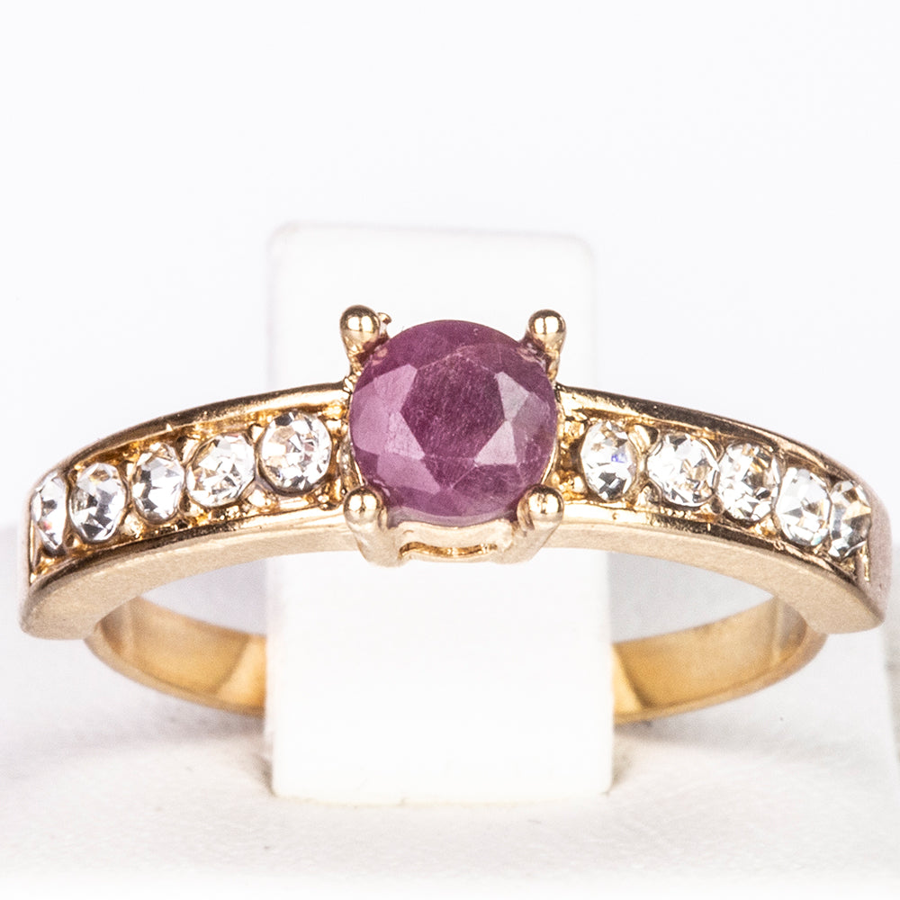 Conjunto de Aleación Bañado en Oro con Rubí y Cristal Emporia® Blanco ( Collar +Pendientes +Anillo +Colgante )