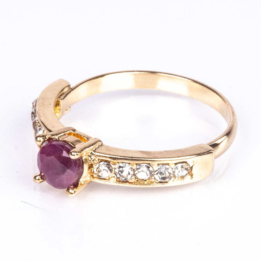 Conjunto de Aleación Bañado en Oro con Rubí y Cristal Emporia® Blanco ( Collar +Pendientes +Anillo +Colgante )