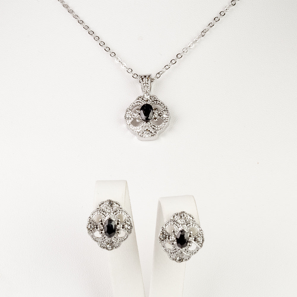 Conjunto de Aleación Bañado en Oro con Zafiro y Cristal Emporia® Blanco ( Collar +Pendientes +Colgante ) 1 