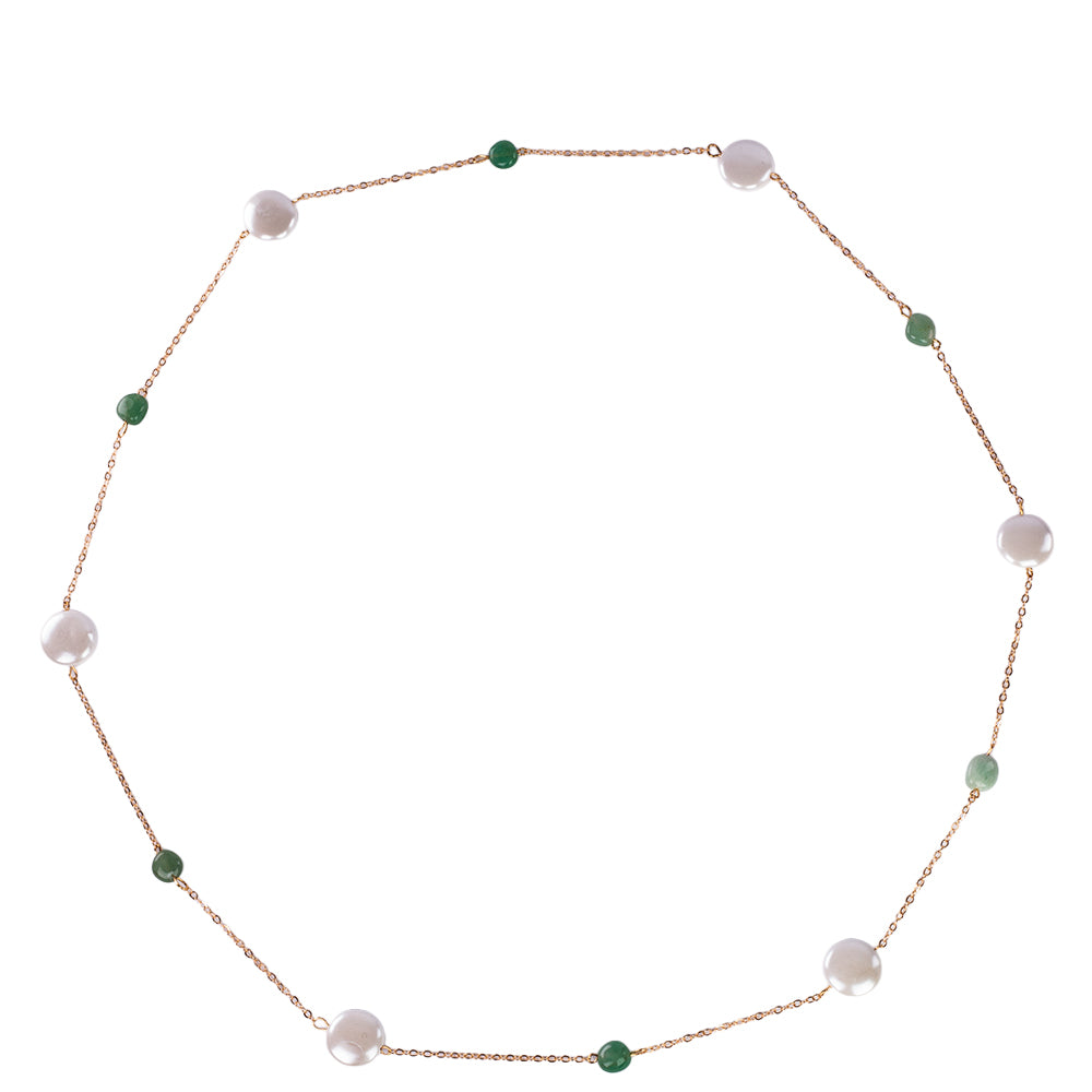 Collar de Aleación Bañado en Oro con Madreperla Blanca y Anenturina Verde 3 