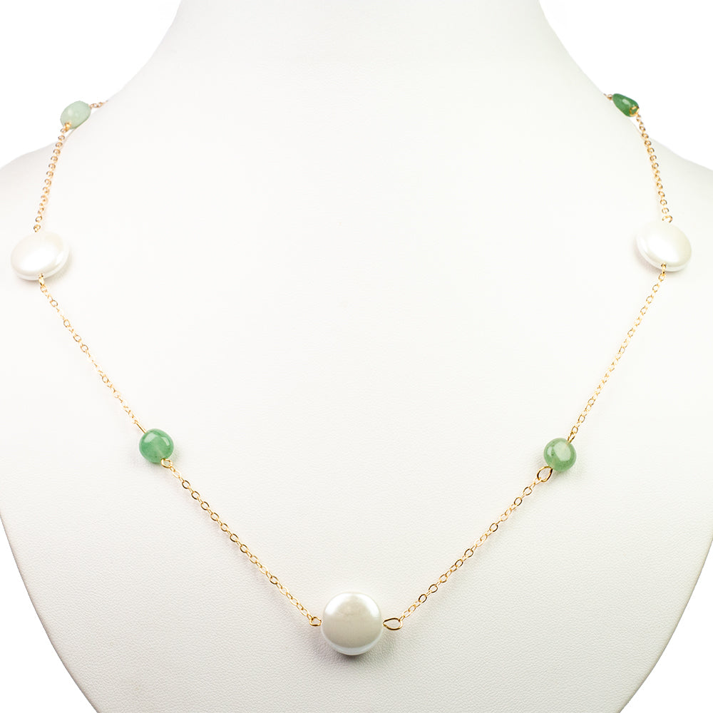 Collar de Aleación Bañado en Oro con Madreperla Blanca y Anenturina Verde 1 