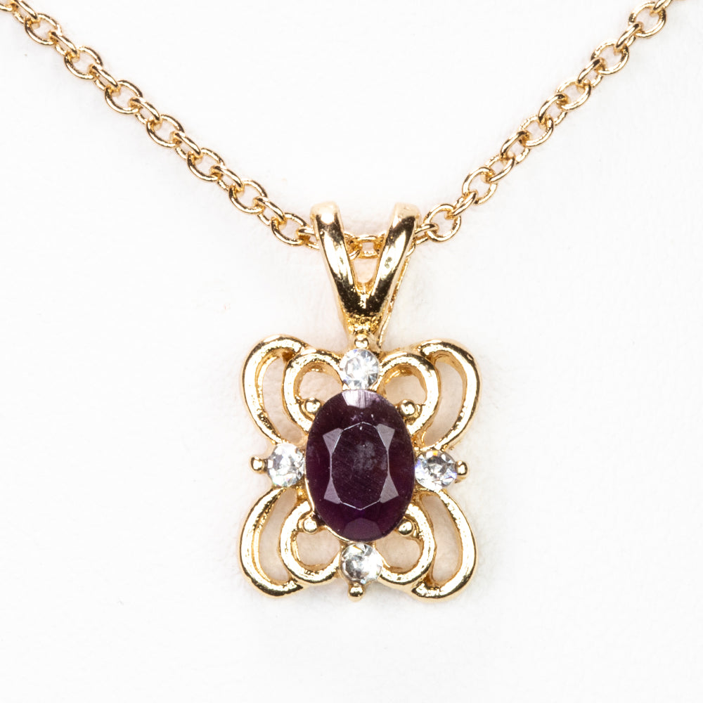 Collar de Aleación Bañado en Oro con Amatista y Cristal Emporia® Blanco ( Collar +Colgante ) 1 