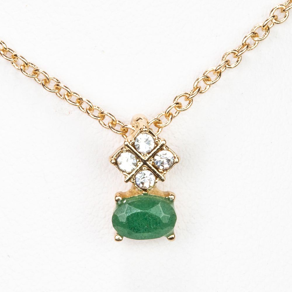 Collar de Aleación Bañado en Oro con Esmeralda y Cristal Emporia® Blanco ( Collar +Colgante )