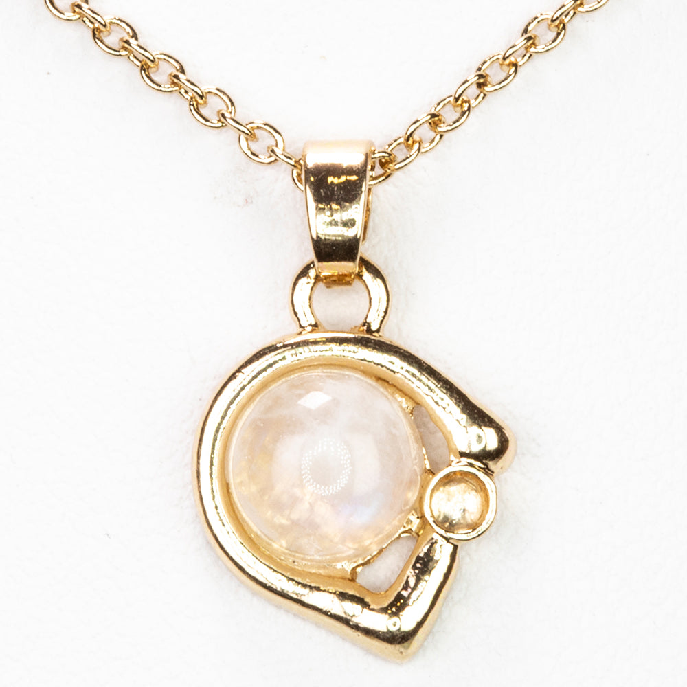 Collar de Aleación Bañado en Oro con Piedra Lunar Arco Iris y Cristal Emporia® Blanco ( Collar +Colgante ) 1 