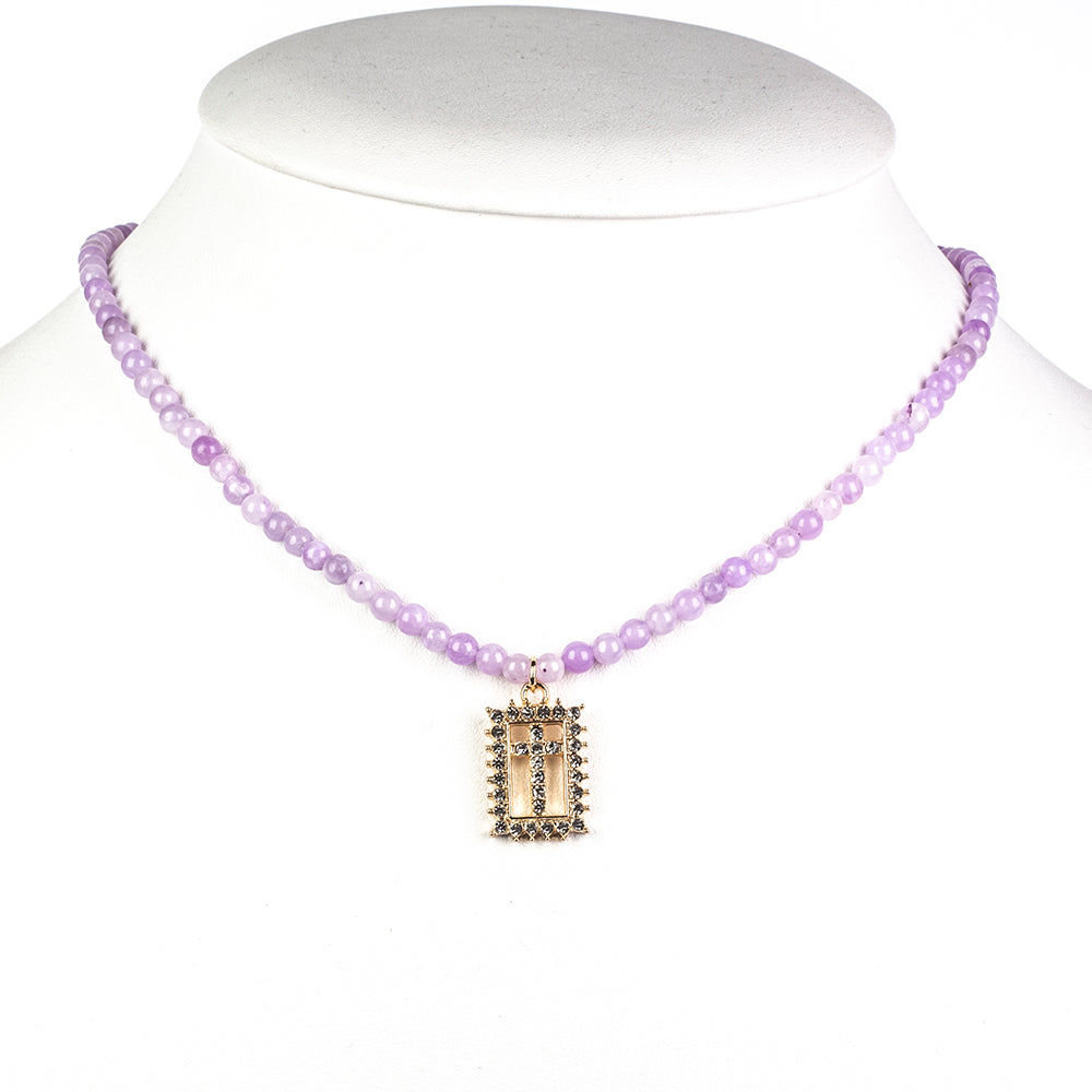 Cruz Collar Cuenta con Cuarzo Lavanda y Cristal Emporia® Blanco ( Collar +Colgante ) 2 