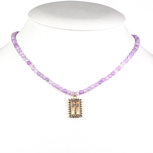 Cruz Collar Cuenta con Cuarzo Lavanda y Cristal Emporia® Blanco ( Collar +Colgante )