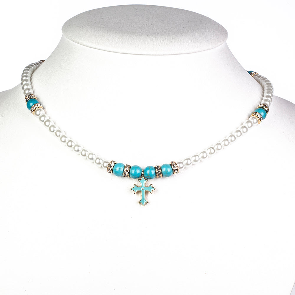 Cruz Collar Cuenta con Turquesa ( Collar +Colgante )