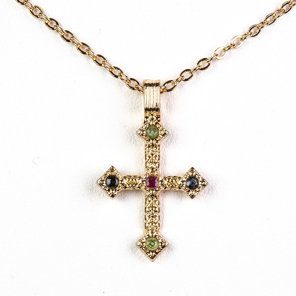 Cruz Collar de Aleación Bañado en Oro con Rubí de Birmania y Esmeralda de Brasil ( Collar +Colgante ) 1 