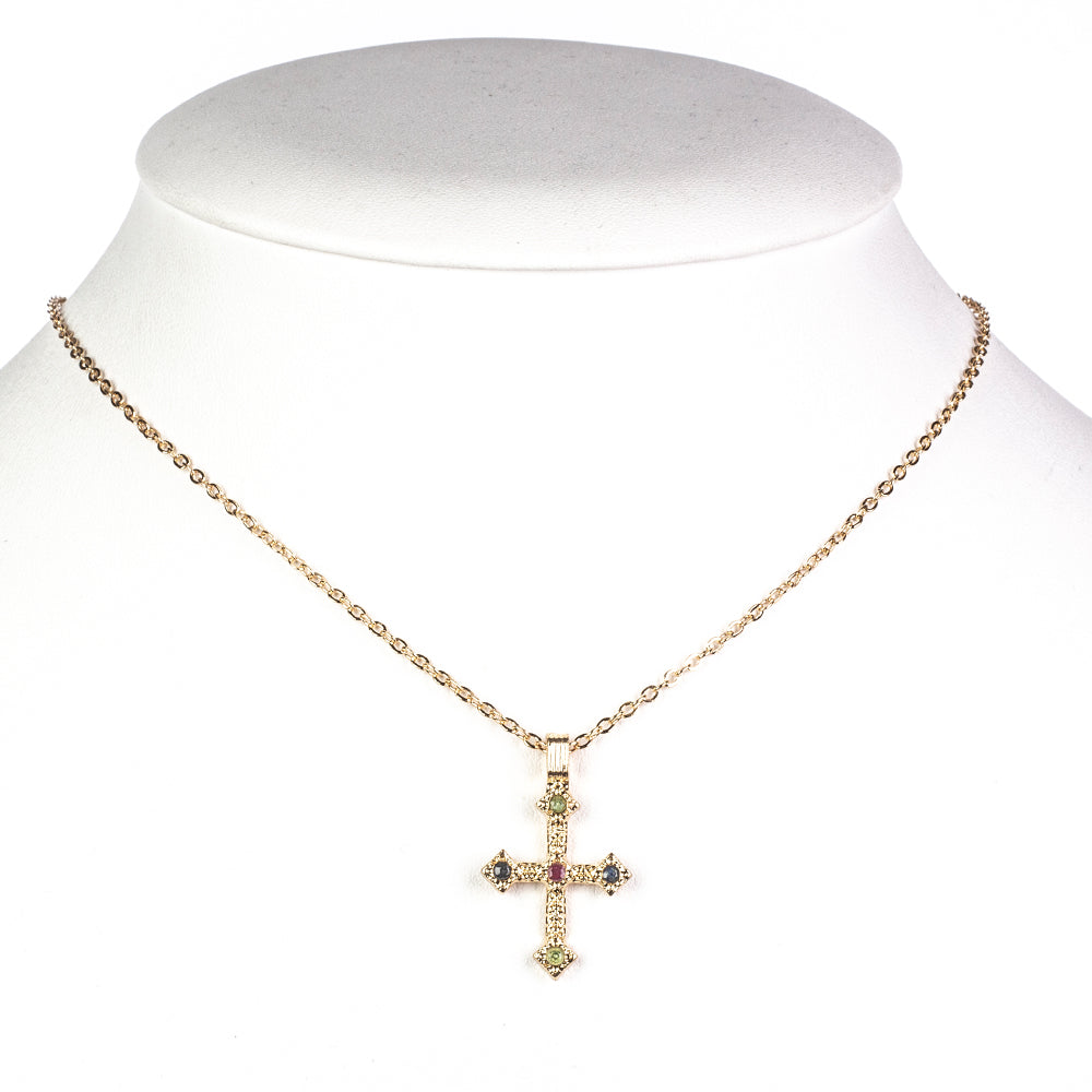 Cruz Collar de Aleación Bañado en Oro con Rubí de Birmania y Esmeralda de Brasil ( Collar +Colgante ) 2 