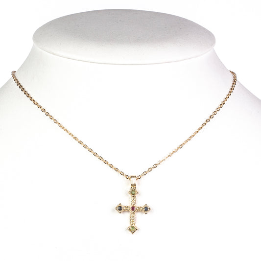 Cruz Collar de Aleación Bañado en Oro con Rubí de Birmania y Esmeralda de Brasil ( Collar +Colgante )