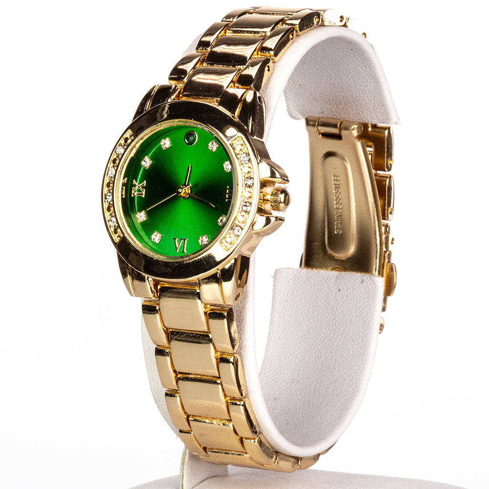 Reloj de Aleación Bañado en Oro con Esmeralda y Cristal Emporia® Blanco ( Collar +Pendientes +Colgante ) 7 