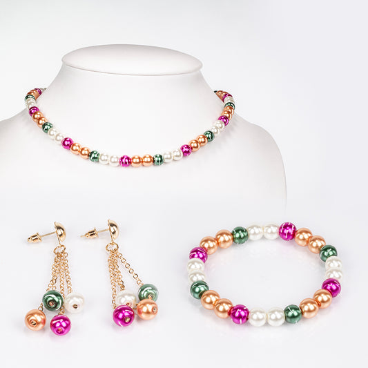 Conjunto de Aleación Bañado en Oro ( Collar +Pendientes +Pulsera )