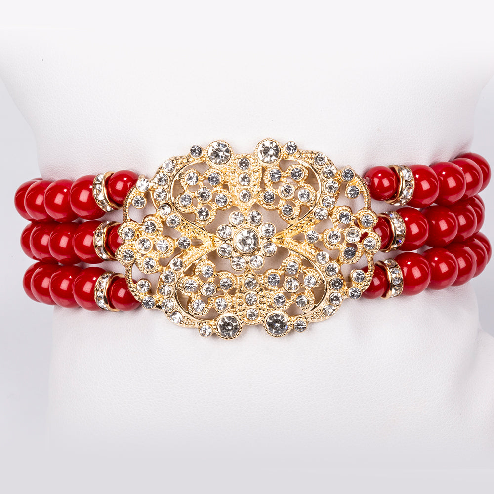 Conjunto de Aleación Bañado en Oro con Cristal Emporia® Blanco ( Collar +Pulsera ) 2 