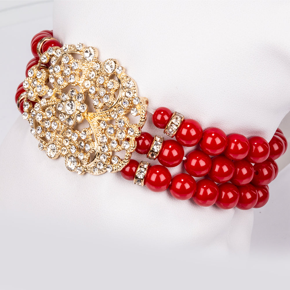 Conjunto de Aleación Bañado en Oro con Cristal Emporia® Blanco ( Collar +Pulsera ) 4 