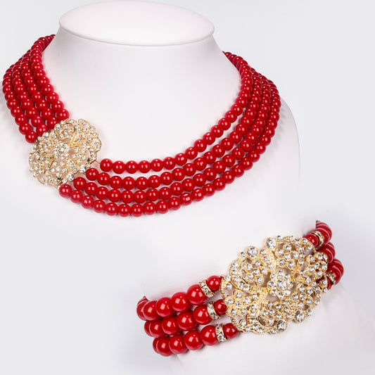 Conjunto de Aleación Bañado en Oro con Cristal Emporia® Blanco ( Collar +Pulsera )