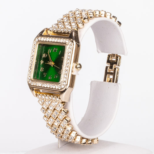 Reloj de Aleación Bañado en Oro con Cristal Emporia® Verde y Cristal Emporia® Blanco ( Collar +Pendientes +Colgante )