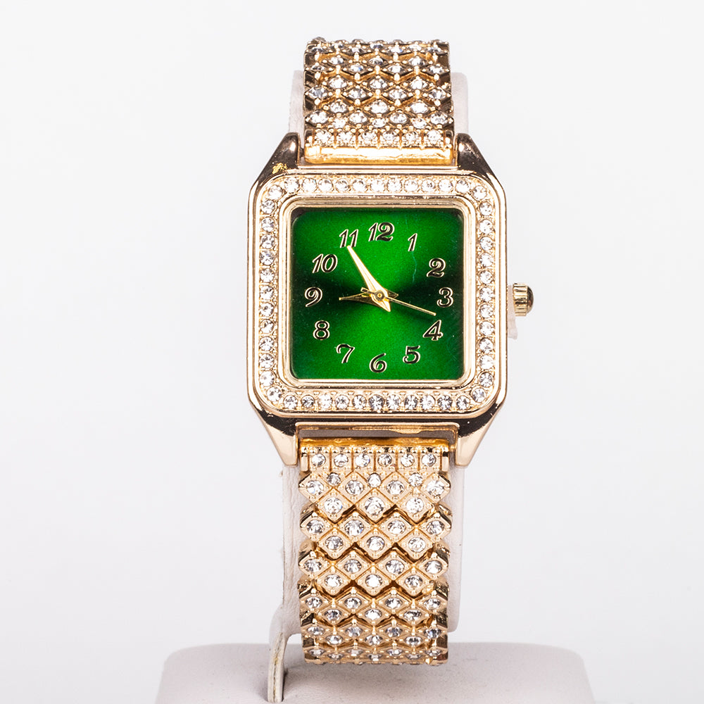 Reloj de Aleación Bañado en Oro con Cristal Emporia® Verde y Cristal Emporia® Blanco ( Collar +Pendientes +Colgante )