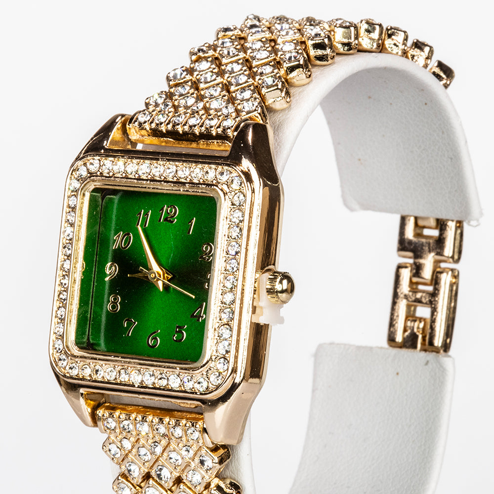 Reloj de Aleación Bañado en Oro con Cristal Emporia® Verde y Cristal Emporia® Blanco ( Collar +Pendientes +Colgante )