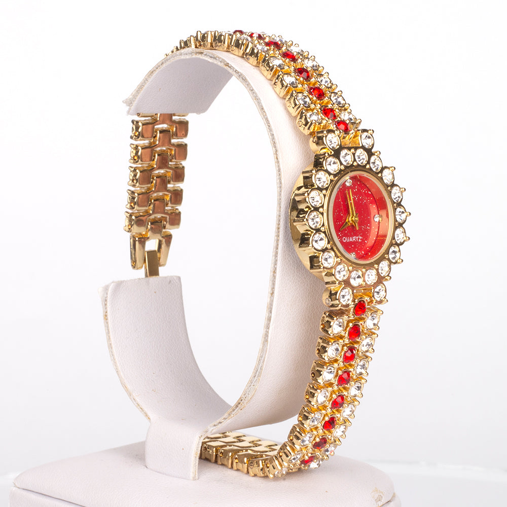 Reloj de Aleación Bañado en Oro con Cristal Emporia® Rojo ( Pulsera ) 2 