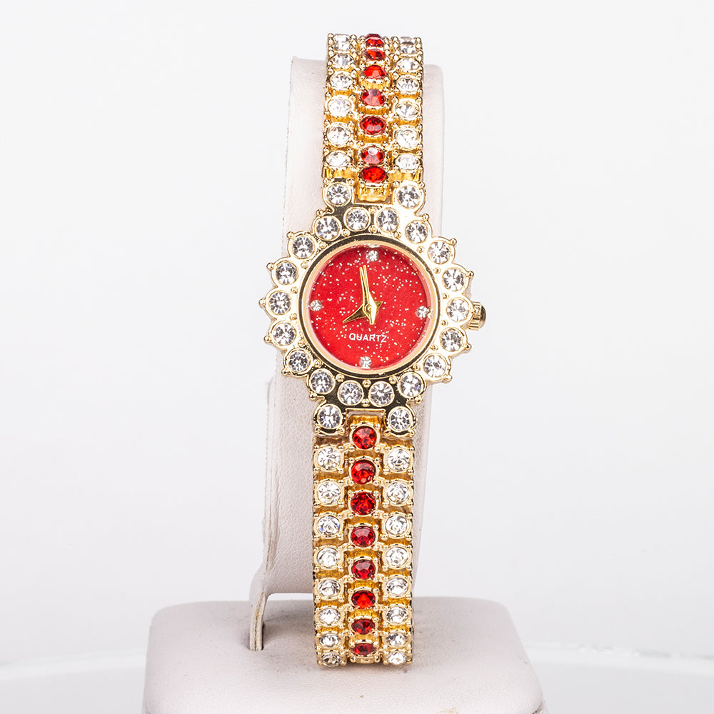 Reloj de Aleación Bañado en Oro con Cristal Emporia® Rojo ( Pulsera )