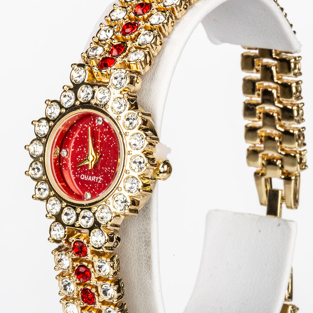 Reloj de Aleación Bañado en Oro con Cristal Emporia® Rojo ( Pulsera ) 4 