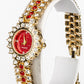 Reloj de Aleación Bañado en Oro con Cristal Emporia® Rojo ( Pulsera )