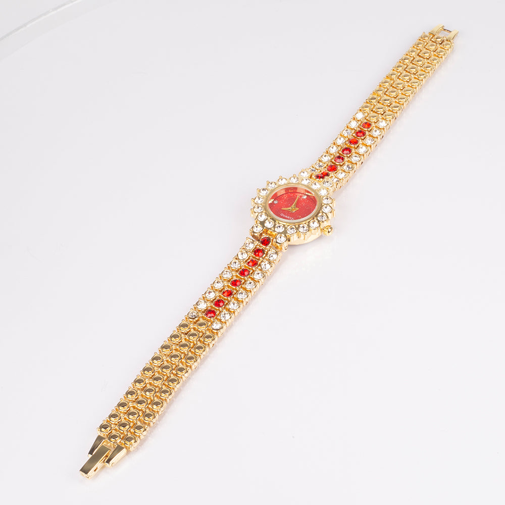 Reloj de Aleación Bañado en Oro con Cristal Emporia® Rojo ( Pulsera )