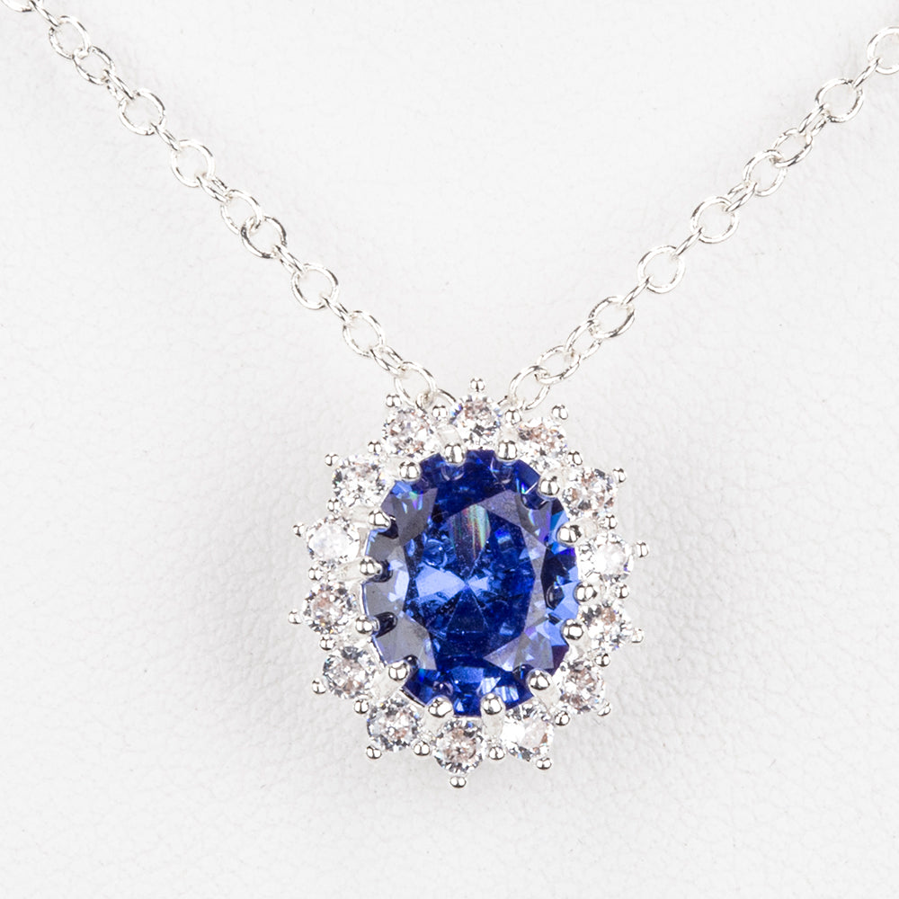 Conjunto de Aleación Bañado en Oro con Cristal Emporia® Azul y Cristal Emporia® Blanco ( Collar +Anillo )