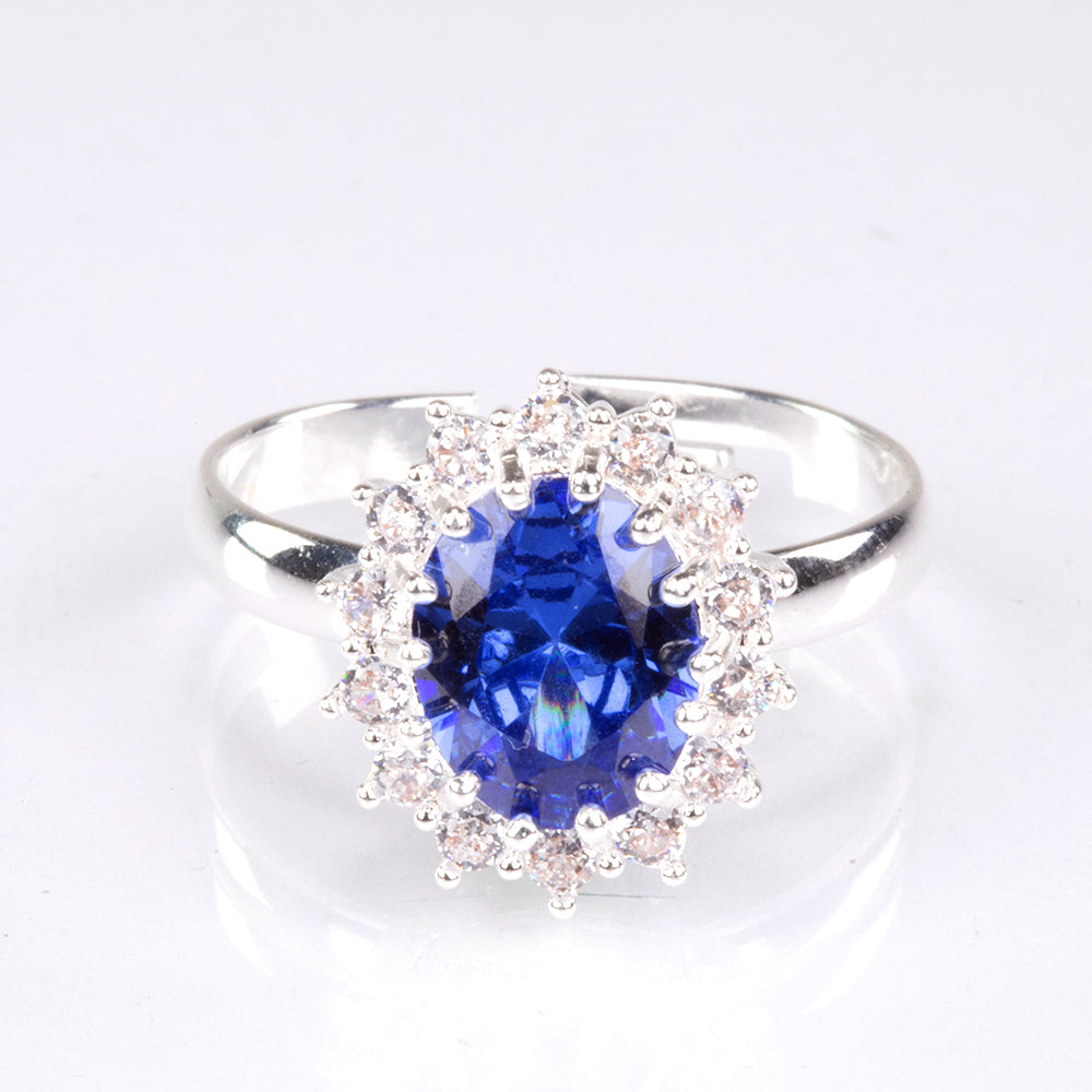 Conjunto de Aleación Bañado en Oro con Cristal Emporia® Azul y Cristal Emporia® Blanco ( Collar +Anillo ) 4 