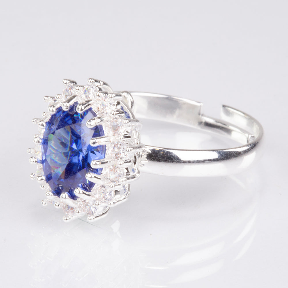 Conjunto de Aleación Bañado en Oro con Cristal Emporia® Azul y Cristal Emporia® Blanco ( Collar +Anillo ) 5 