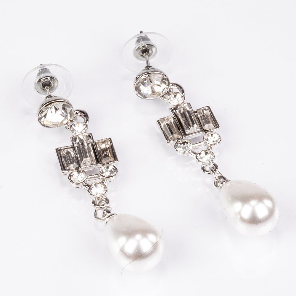 Conjunto de Aleación Bañado en Oro con Perla de cristal y Cristal Emporia® Blanco ( Collar +Pendientes ) 3 