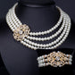 Conjunto de Aleación Bañado en Oro con Perla de cristal y Cristal Emporia® Blanco ( Collar +Pulsera )