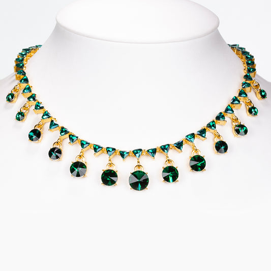 Conjunto de Aleación Bañado en Oro con Cristal Emporia® Verde ( Collar +Pendientes )