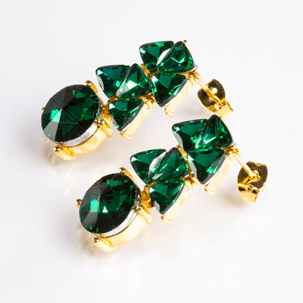 Conjunto de Aleación Bañado en Oro con Cristal Emporia® Verde ( Collar +Pendientes ) 3 