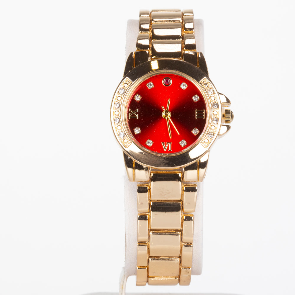 Reloj de Aleación Bañado en Oro con Rubí y Cristal Emporia® Blanco ( Collar +Pendientes +Colgante ) 7 