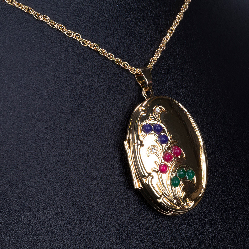 Collar de Aleación Bañado en Oro con Rubí y Zafiro
