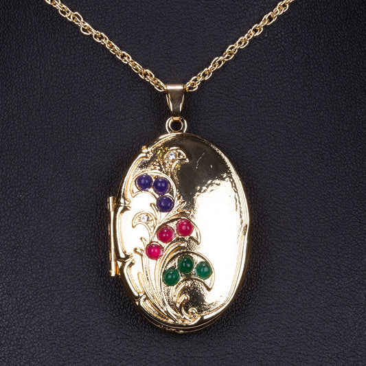 Collar de Aleación Bañado en Oro con Rubí y Zafiro