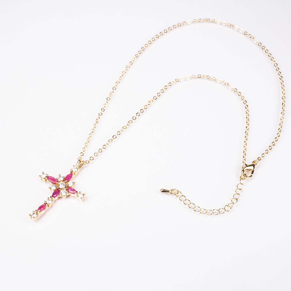 Cruz Collar de Aleación Bañado en Oro con Rubí y Cristal Emporia® Blanco ( Collar +Colgante ) 4 
