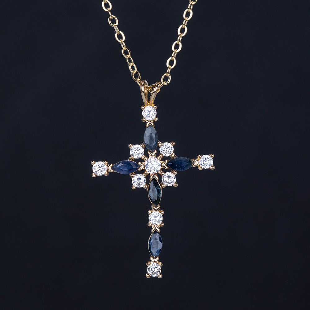 Cruz Collar de Aleación Bañado en Oro con Zafiro y Cristal Emporia® Blanco ( Collar +Colgante ) 2 