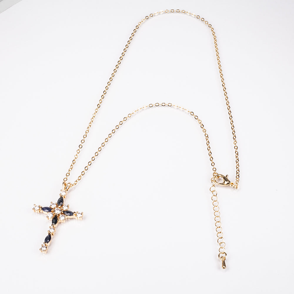 Cruz Collar de Aleación Bañado en Oro con Zafiro y Cristal Emporia® Blanco ( Collar +Colgante ) 3 