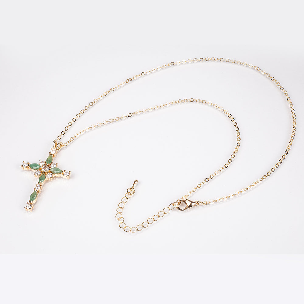 Cruz Collar de Aleación Bañado en Oro con Esmeralda y Cristal Emporia® Blanco ( Collar +Colgante ) 2 