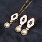 Conjunto de Aleación Bañado en Oro con Zafiro y Perla de cristal ( Collar +Pendientes +Colgante )